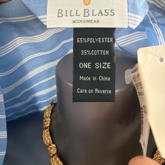 Men's Blue and White Striped Cotton Robe with Tie Belt Bill Blass - Picture 3 of 13